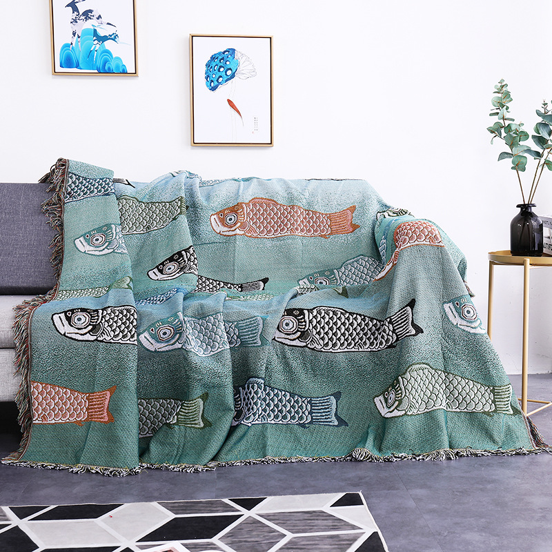 Boho Throw Blanket Fringe - Tekstil Kota Ins Modern Sederhana Koi