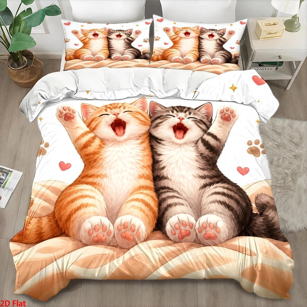 Duvet Cover Sets With Zipper - Set Sprei Motif Kucing Lucu 3