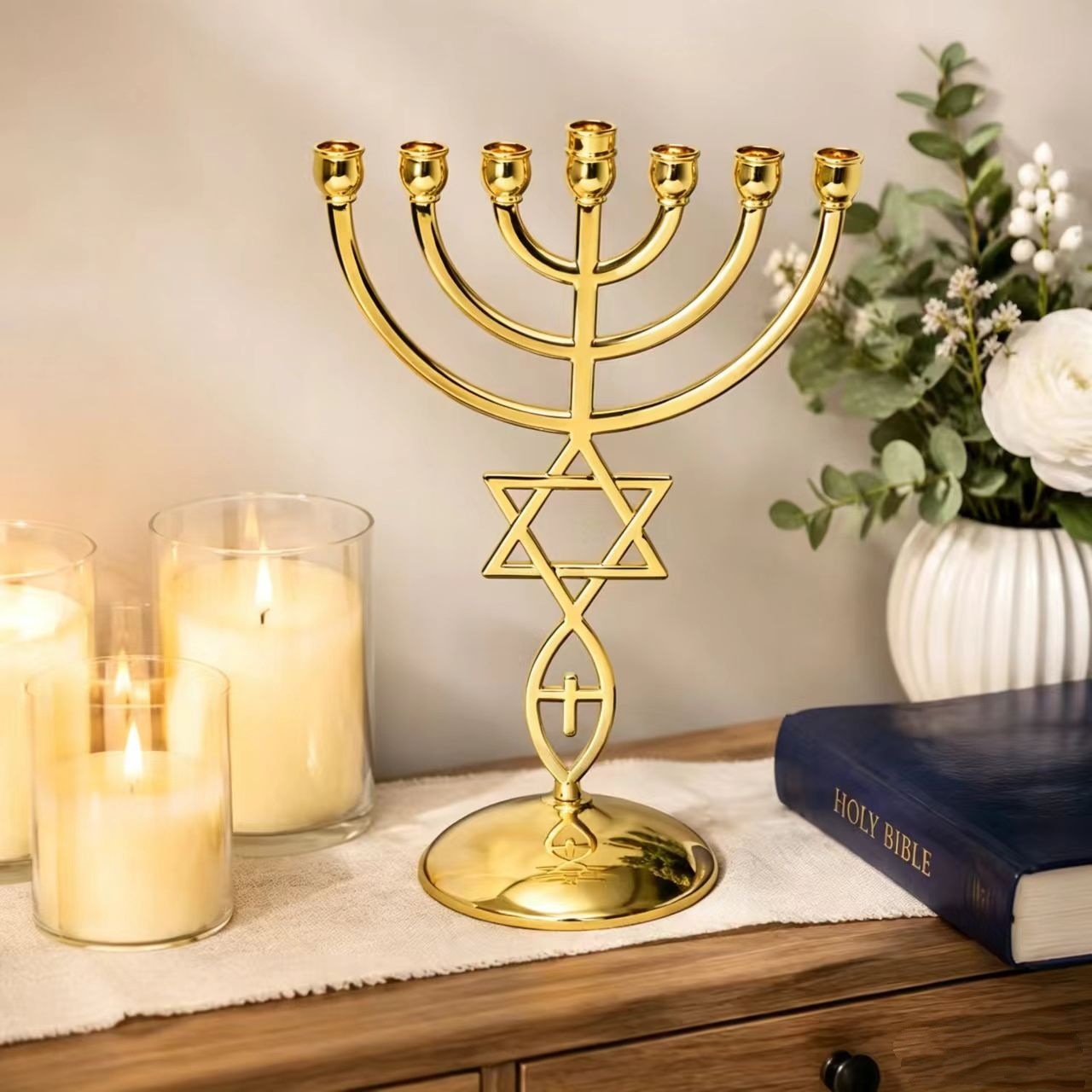 Home Decor - Set Tempat Lilin Tujuh Kepala Hanukkah