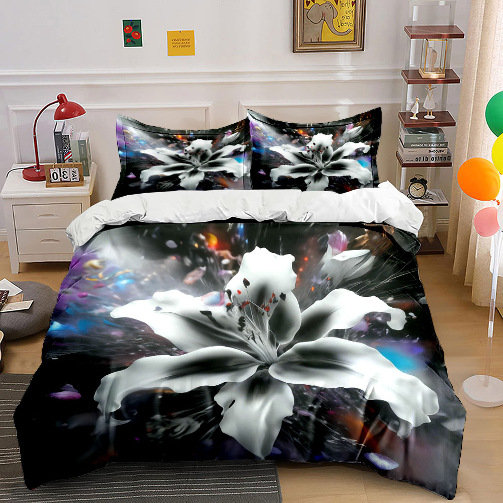 Aesthetic Floral Duvet Cover - Set Sprei Bunga Lily Putih Abstrak