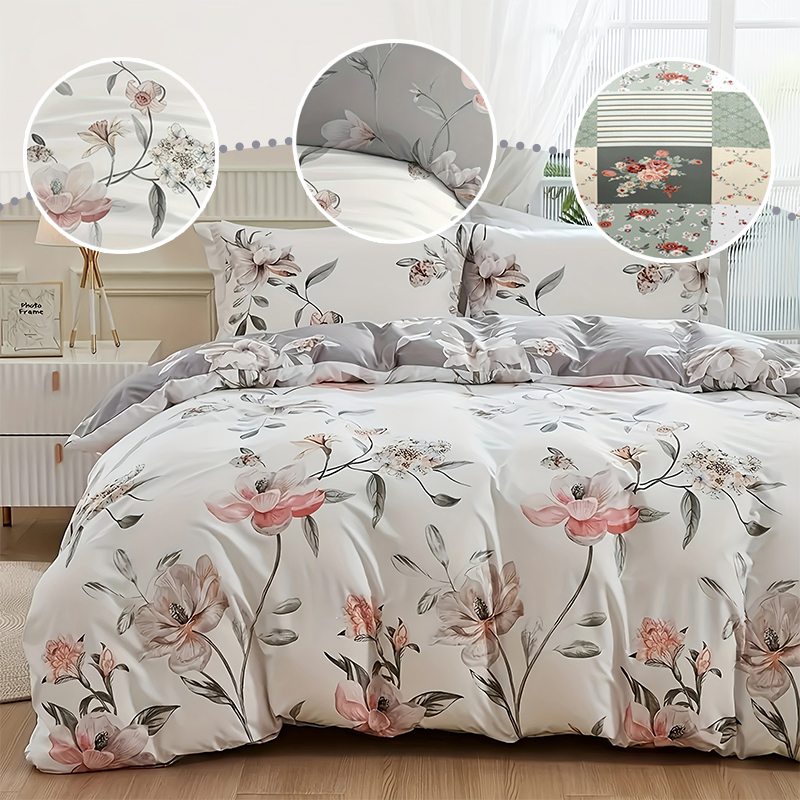 Aesthetic Floral Duvet Cover - 2/3PCS Set Sprei Motif Bunga Hijau