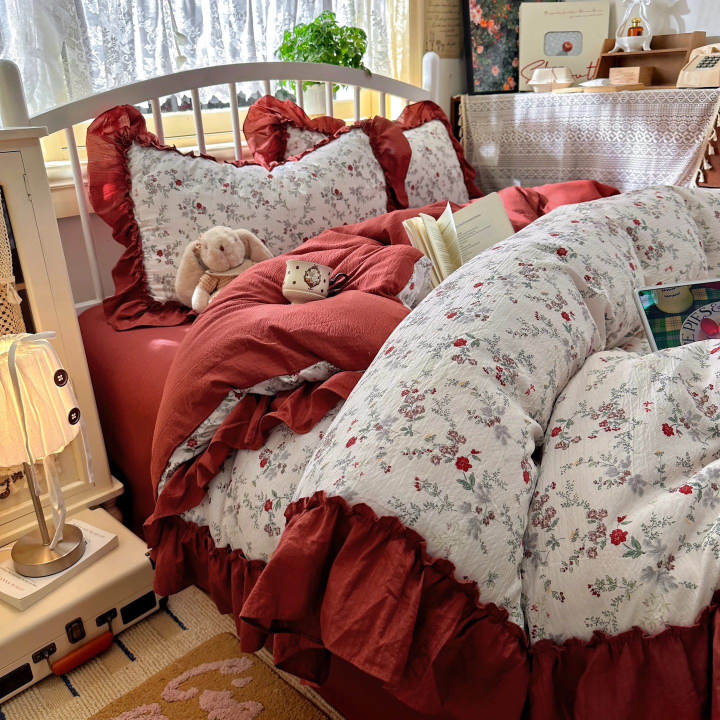 Aesthetic Floral Duvet Cover - Set Sprei Estetika Vintage Prancis Gaya