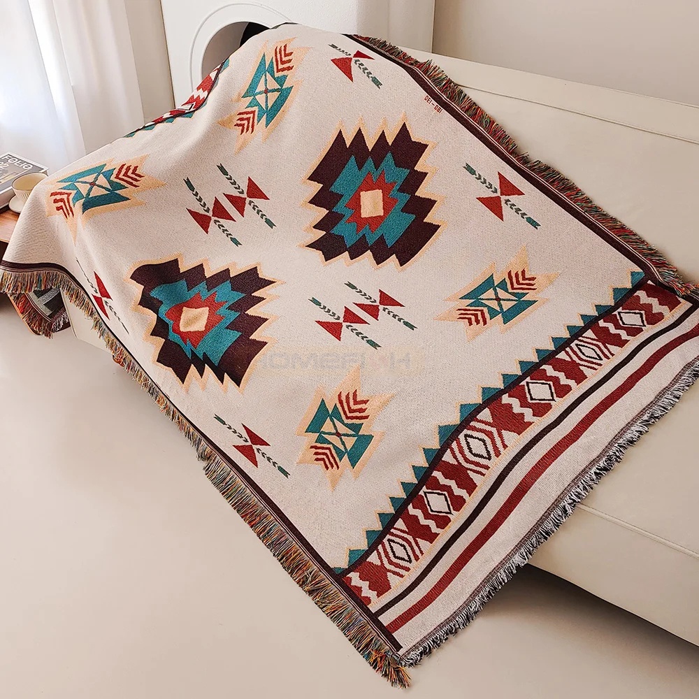 Boho Throw Blanket Fringe - Selimut Aztec Ukuran Besar Gaya Boho