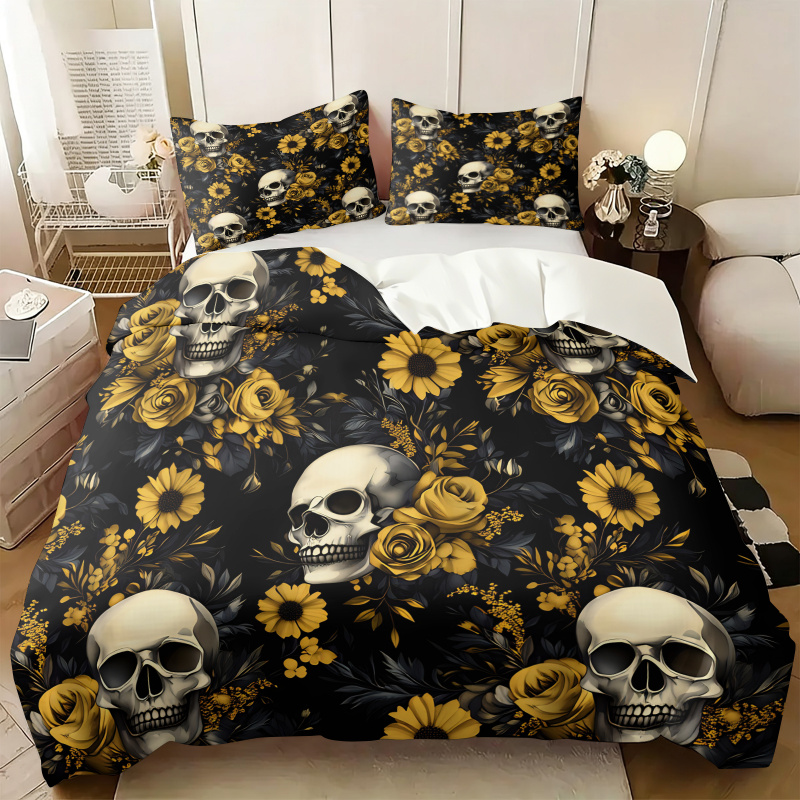 Aesthetic Floral Duvet Cover - Set Sprei Motif Tengkorak Estetika Gelap
