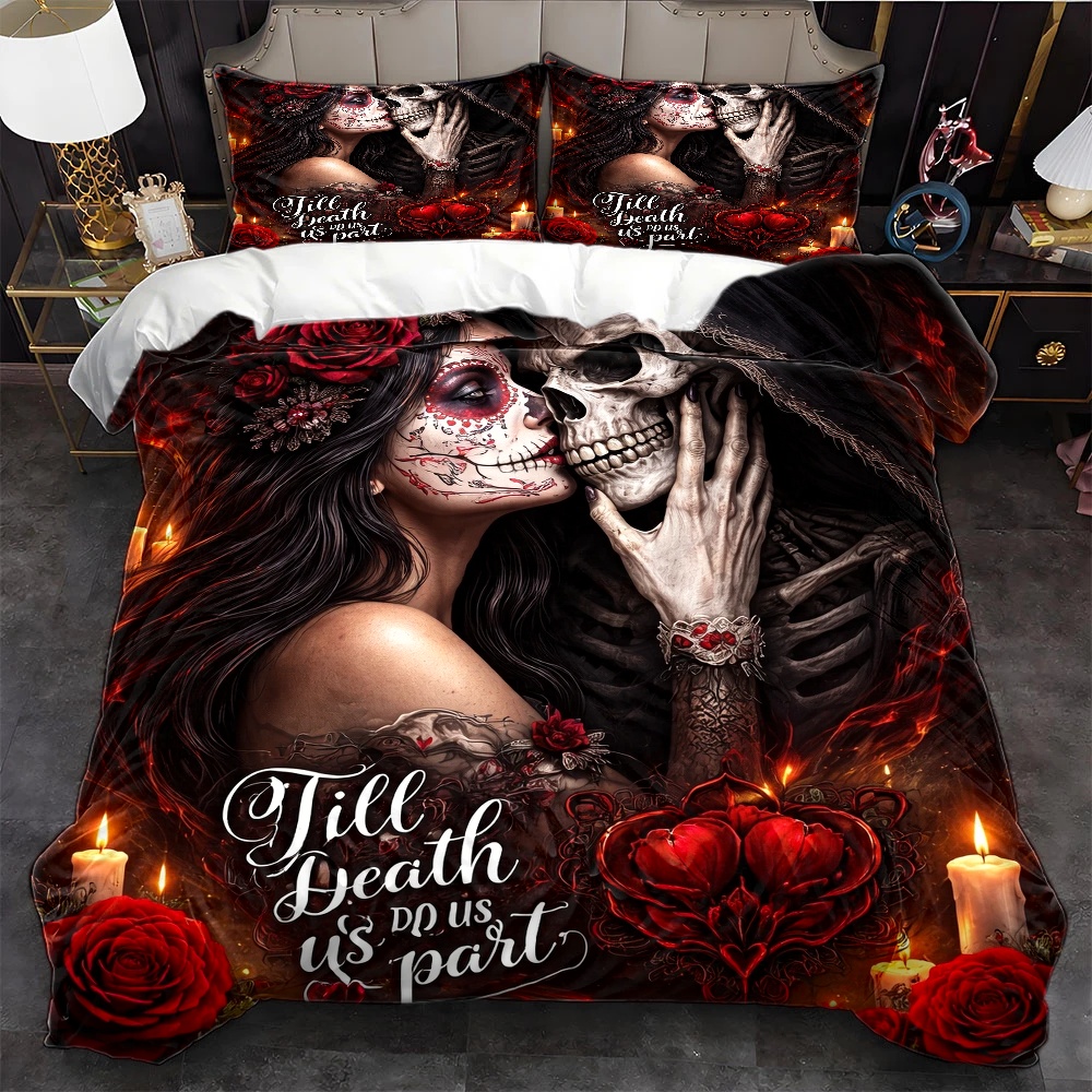 Duvet Cover Sets With Zipper - Set Sprei Bertema Skull Rose 
