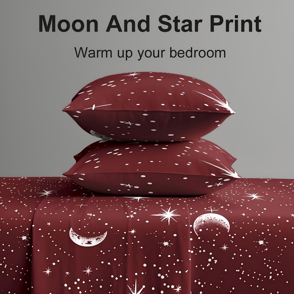 Fitted Bed Sheets Deep Pocket - 4Pcs Set Sprei Microfiber Motif Bulan