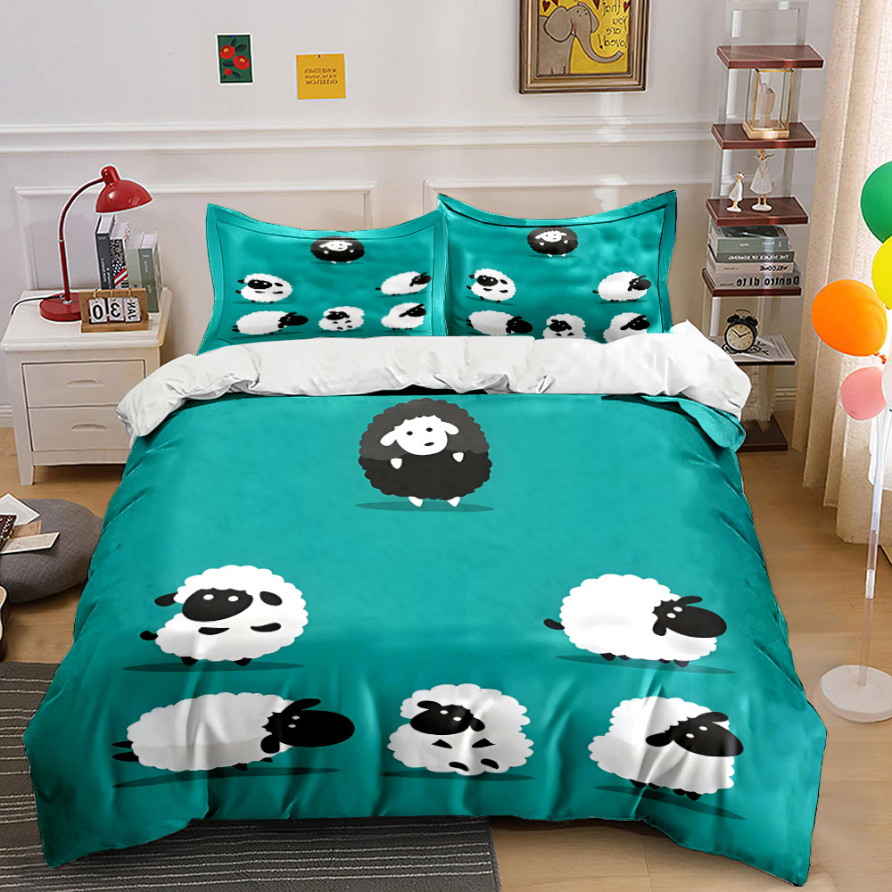 Duvet Cover Sets With Zipper - Set Sprei Motif Domba Kartun dan