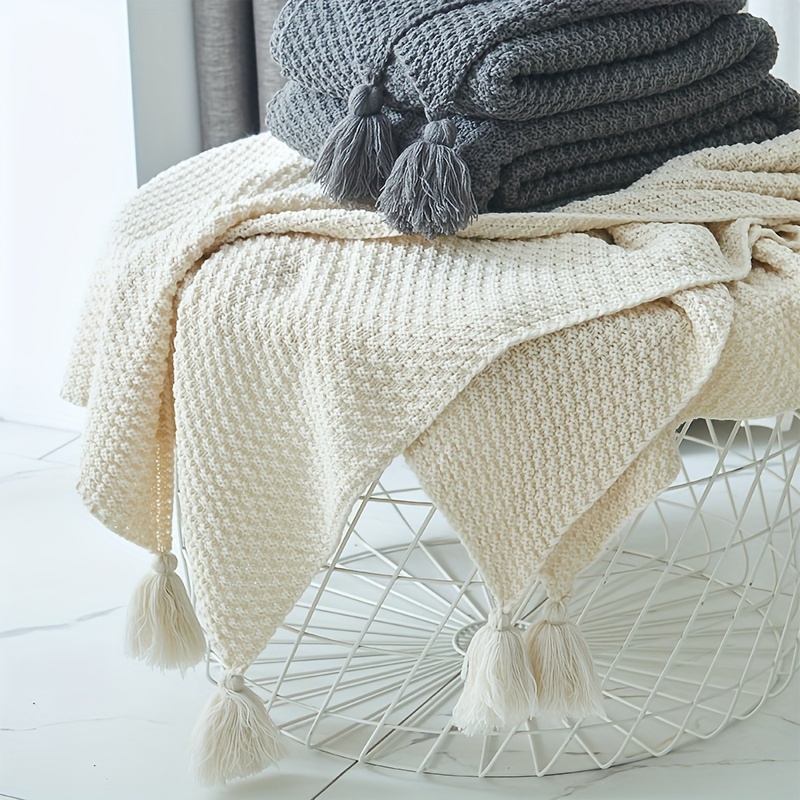 Boho Throw Blanket Fringe - Selimut Rajut Boho dengan Rumbai Dekoratif,