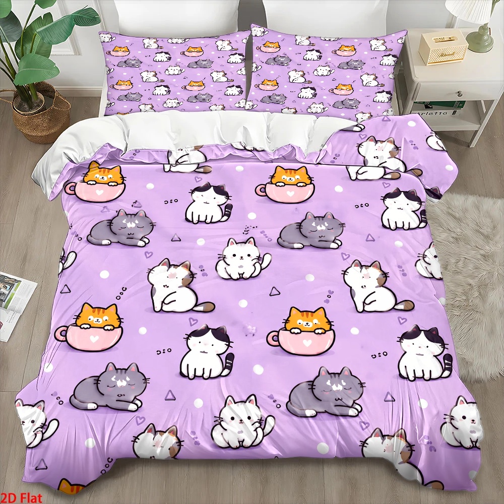 Duvet Cover Sets With Zipper - Set Sprei Motif Kucing Lucu 3