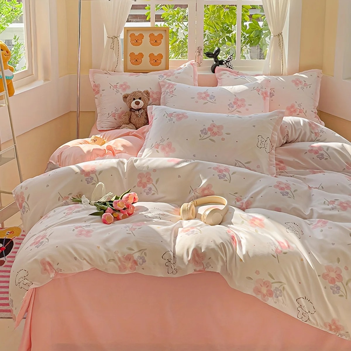 4Pcs Set Sprei Motif Bunga Pol - Duvet Cover Sets With Zipper ulasan dan harga