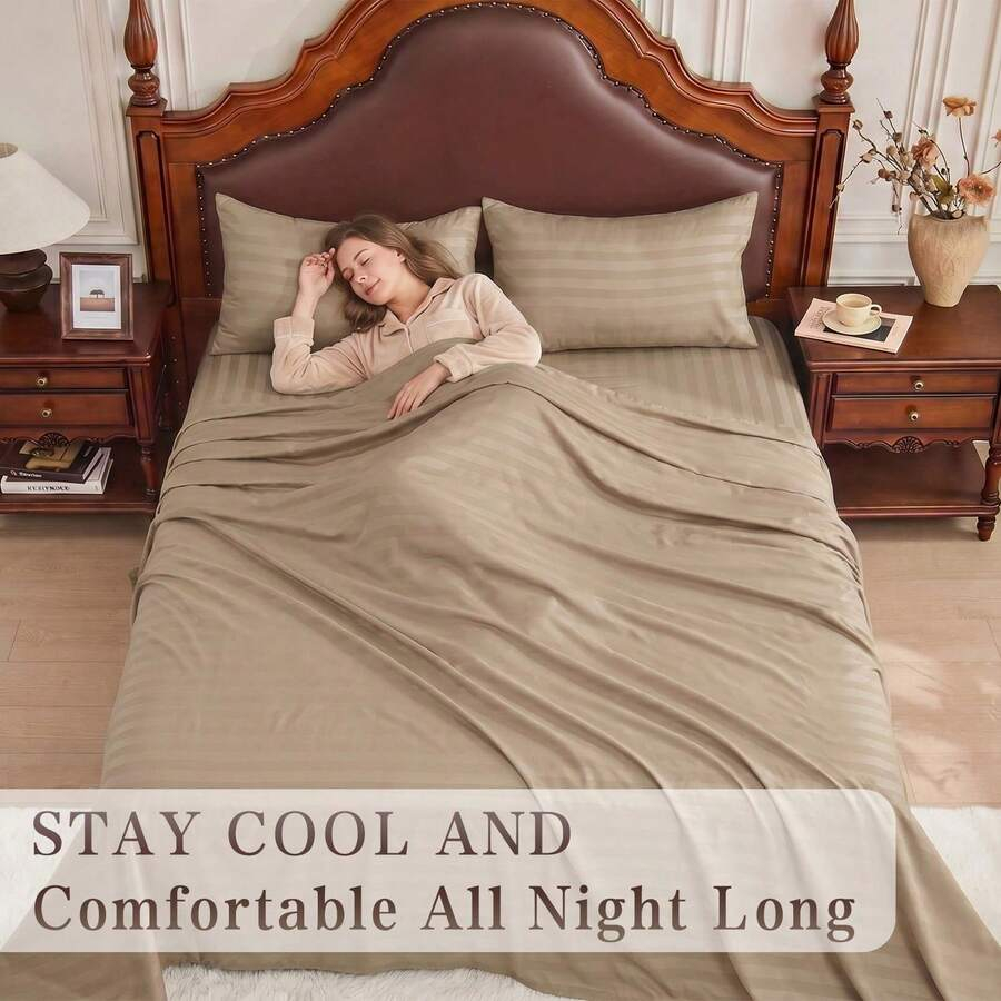 Set Sprei Pendingin Bergaris U - Fitted Bed Sheets Deep Pocket ulasan dan harga