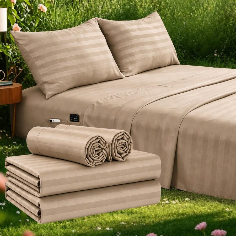 Set Sprei Pendingin Bergaris U - Fitted Bed Sheets Deep Pocket ulasan dan harga