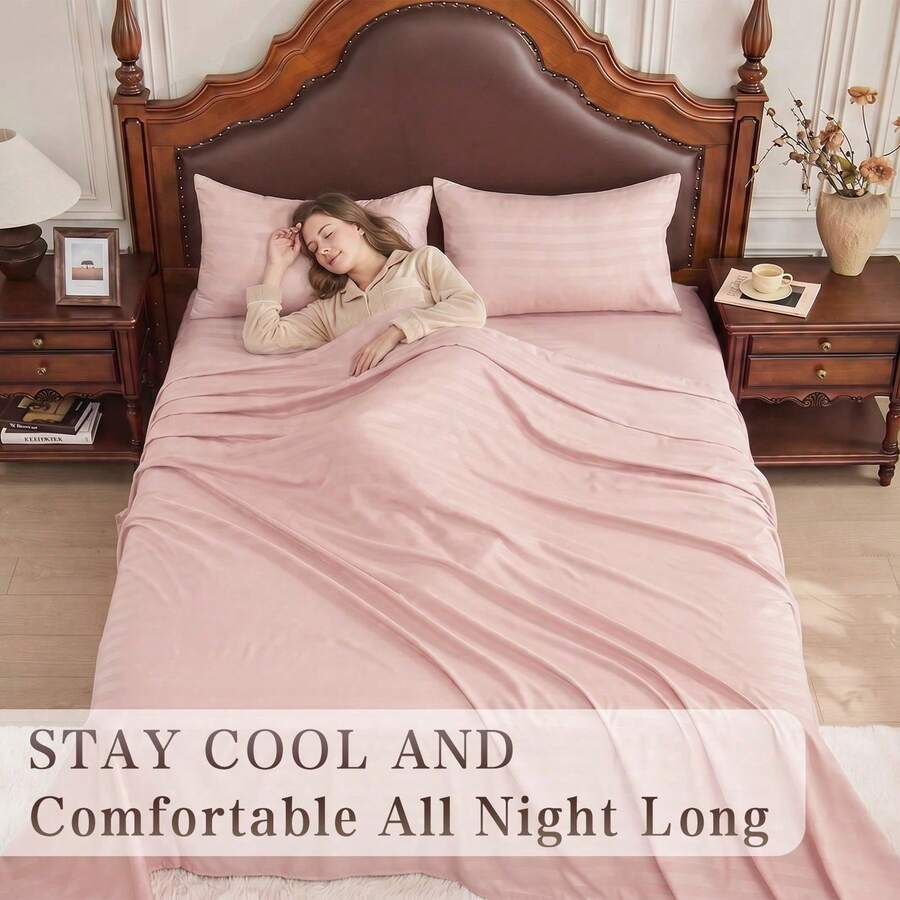 Set Sprei Pendingin Bergaris U - Fitted Bed Sheets Deep Pocket ulasan dan harga