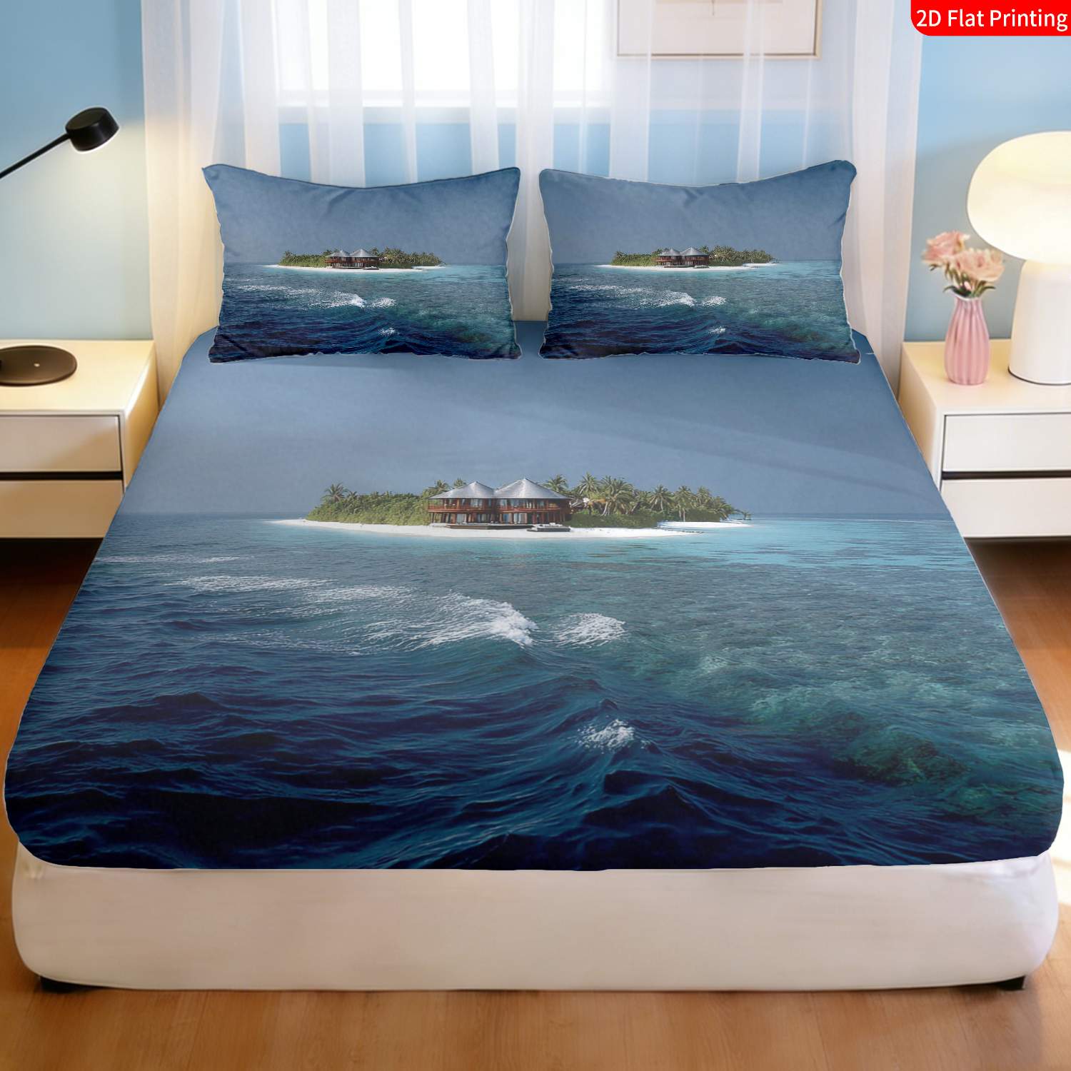 Set Sprei Pulau Tropis Motif P - Fitted Bed Sheets Deep Pocket ulasan dan harga