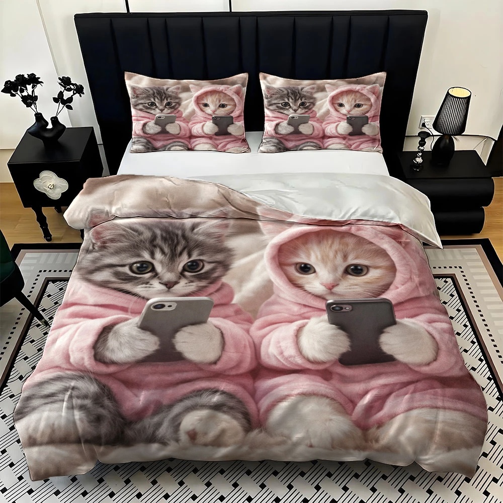 Set Sprei Motif Kucing Lucu Be - Duvet Cover Sets With Zipper ulasan dan harga