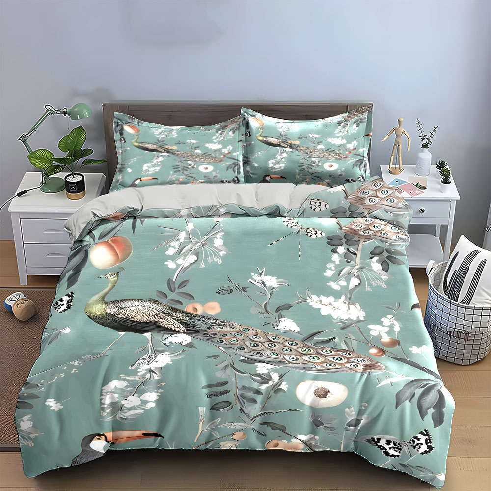 Set Sprei Motif Bunga Peacock  - Aesthetic Floral Duvet Cover ulasan dan harga