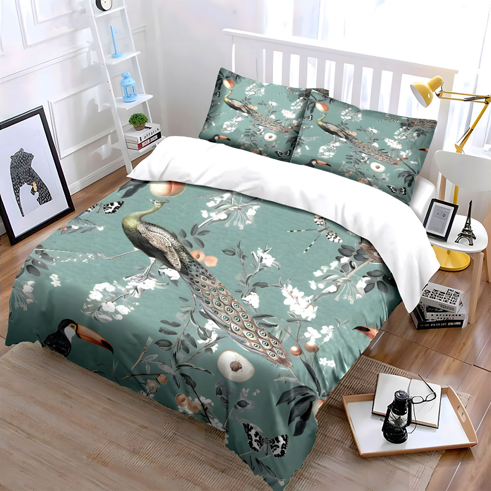 Set Sprei Motif Bunga Peacock  - Aesthetic Floral Duvet Cover ulasan dan harga
