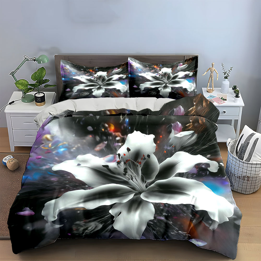 Set Sprei Bunga Lily Putih Abs - Aesthetic Floral Duvet Cover ulasan dan harga