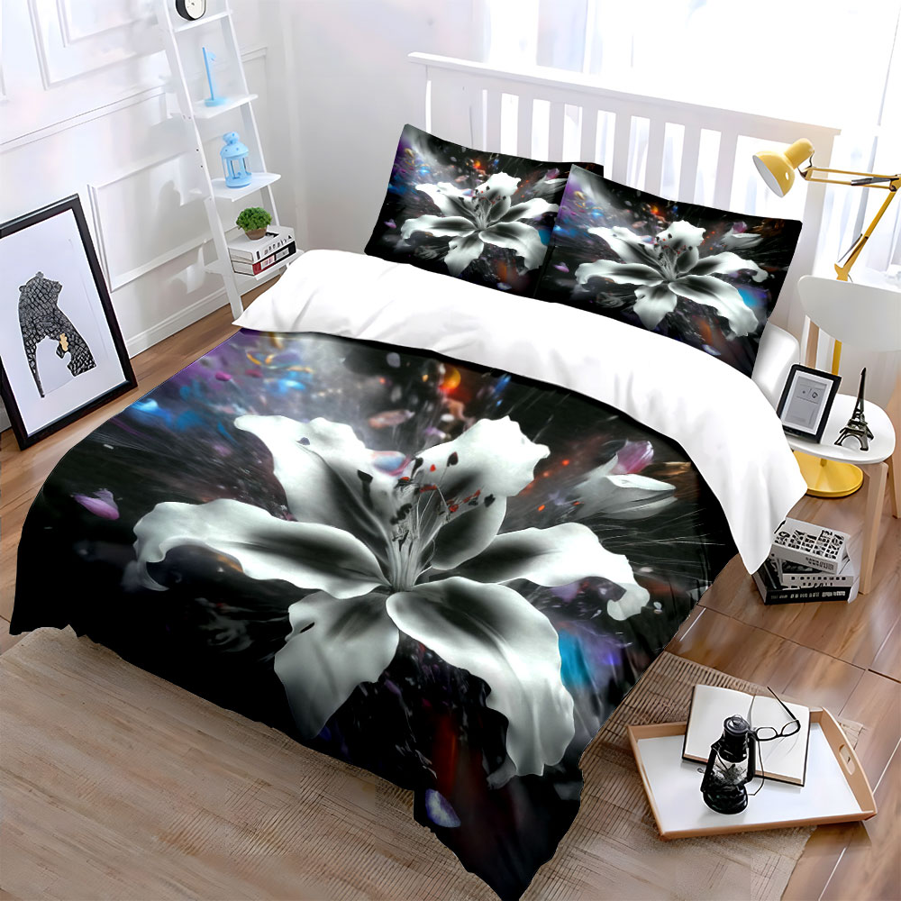 Set Sprei Bunga Lily Putih Abs - Aesthetic Floral Duvet Cover ulasan dan harga