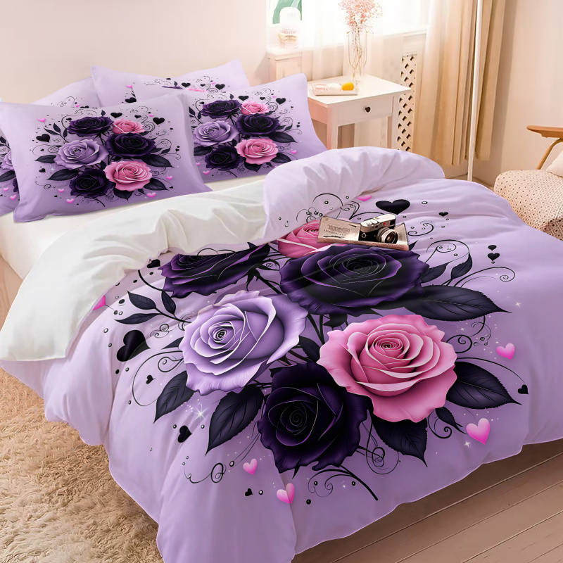 Set Penutup Selimut Hati Mawar - Aesthetic Floral Duvet Cover ulasan dan harga