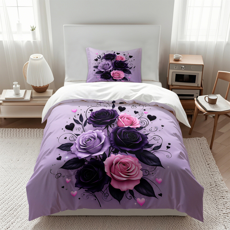 Set Penutup Selimut Hati Mawar - Aesthetic Floral Duvet Cover ulasan dan harga