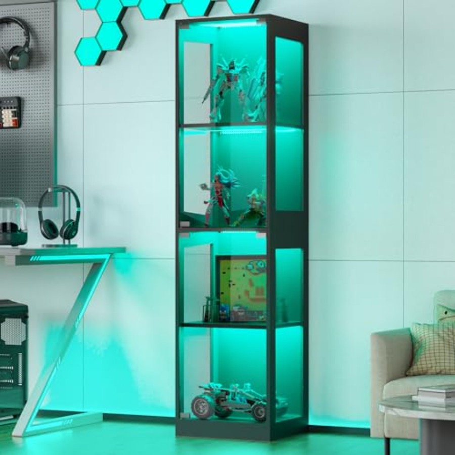 Lemari pajangan kaca dengan la - Lighting ulasan dan harga