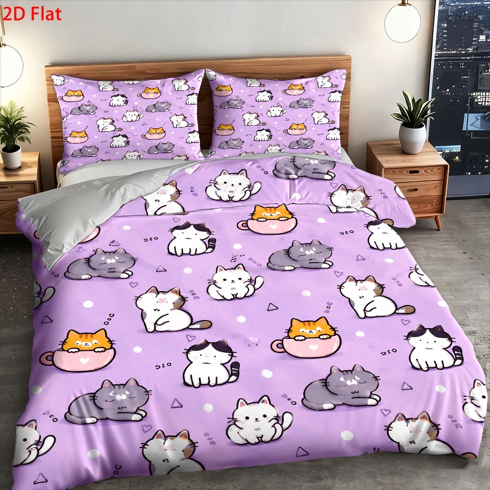 Set Sprei Motif Kucing Lucu 3  - Duvet Cover Sets With Zipper ulasan dan harga
