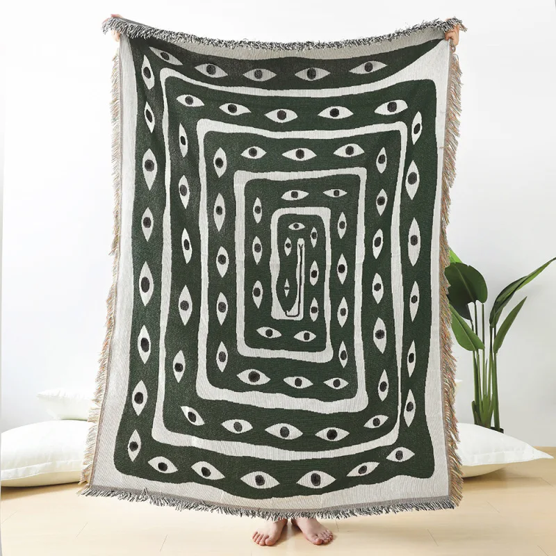 Selimut Jacquard Hijau Putih M - Boho Throw Blanket Fringe ulasan dan harga
